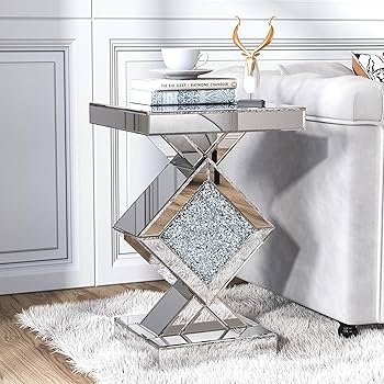 blingworld Mirrored End Table with Crystal Inlay, Square